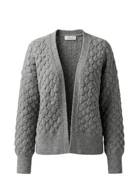 Elan Cardigan Sweater Size Small Textured Scale Knit Open Front Gray Cozy Chic